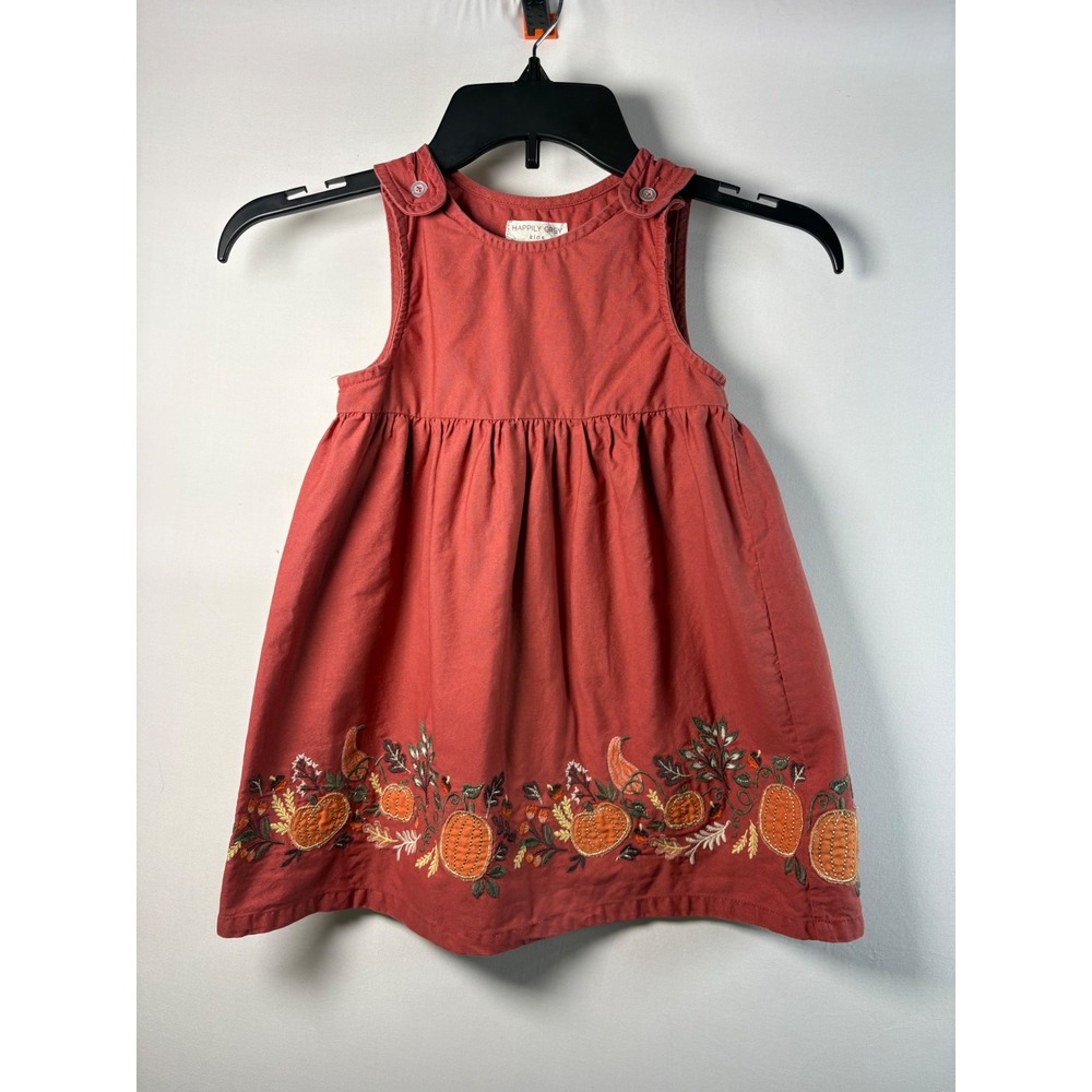 Happily Grey Kids Jumper Dress 3-4T Rust Pumpkin Embroidered Fall Thanksgiving